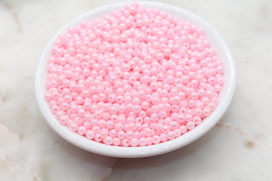 4mm Pink AB Round Beads, Iridescent Acrylic Gumball Beads, Bubblegum Beads, Plastic Round Smooth Bead #3007