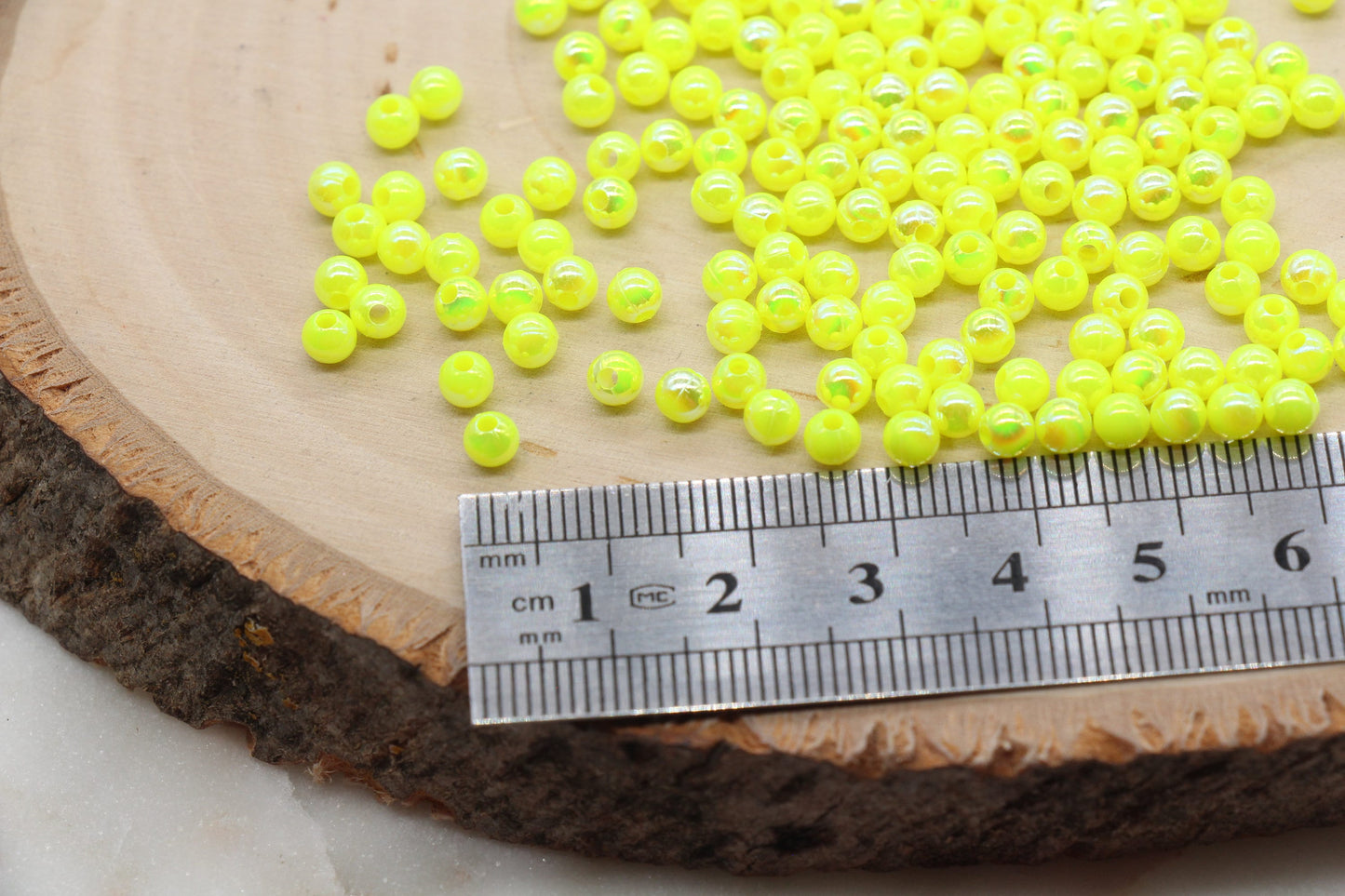 4mm Bright Yellow AB Round Beads, Iridescent Acrylic Gumball Beads, Bubblegum Beads, Plastic Round Smooth Bead #3010