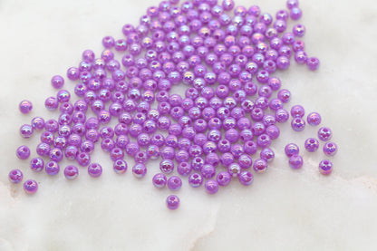 4mm Purple AB Round Beads, Iridescent Acrylic Gumball Beads, Bubblegum Beads, Plastic Round Smooth Bead #3012