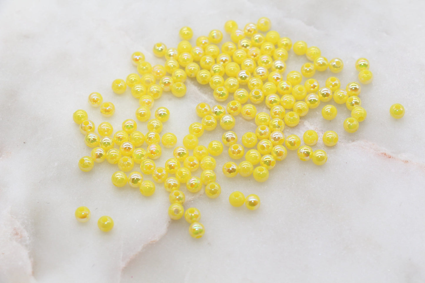 4mm Yellow AB Round Beads, Iridescent Acrylic Gumball Beads, Bubblegum Beads, Plastic Round Smooth Bead #3013