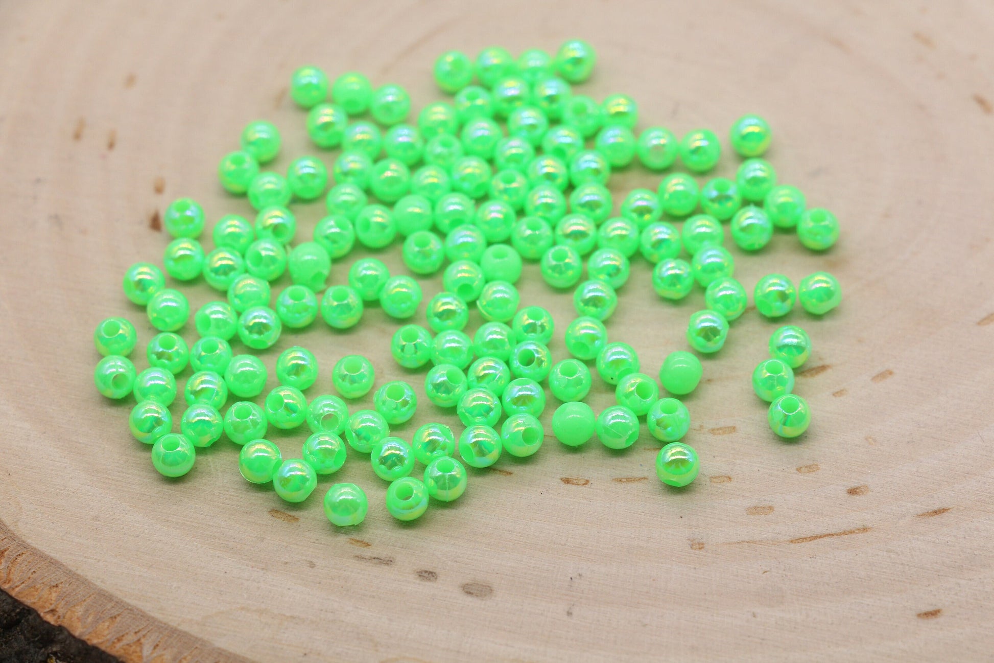 4mm Green AB Round Beads, Iridescent Acrylic Gumball Beads, Bubblegum Beads, Plastic Round Smooth Bead #3016