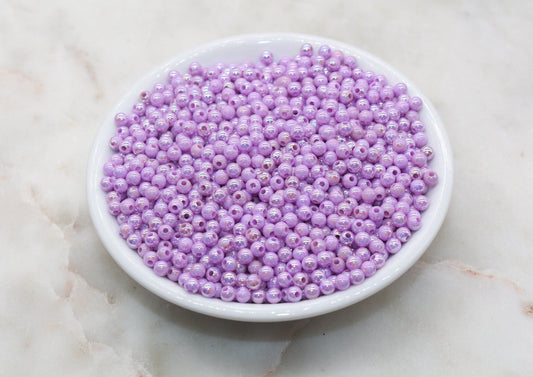 4mm Lavender Purple AB Round Beads, Iridescent Acrylic Gumball Beads, Bubblegum Beads, Plastic Round Smooth Bead #3018