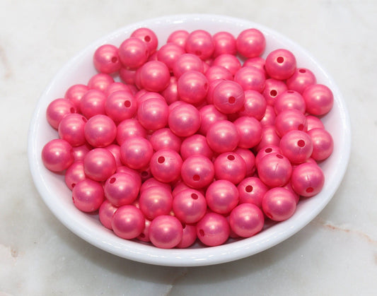 8mm Hot Pink Shimmer Gumball Beads, Round Acrylic Loose Beads, Bubblegum Beads, Chunky Beads, Smooth Round Plastic Beads #3027