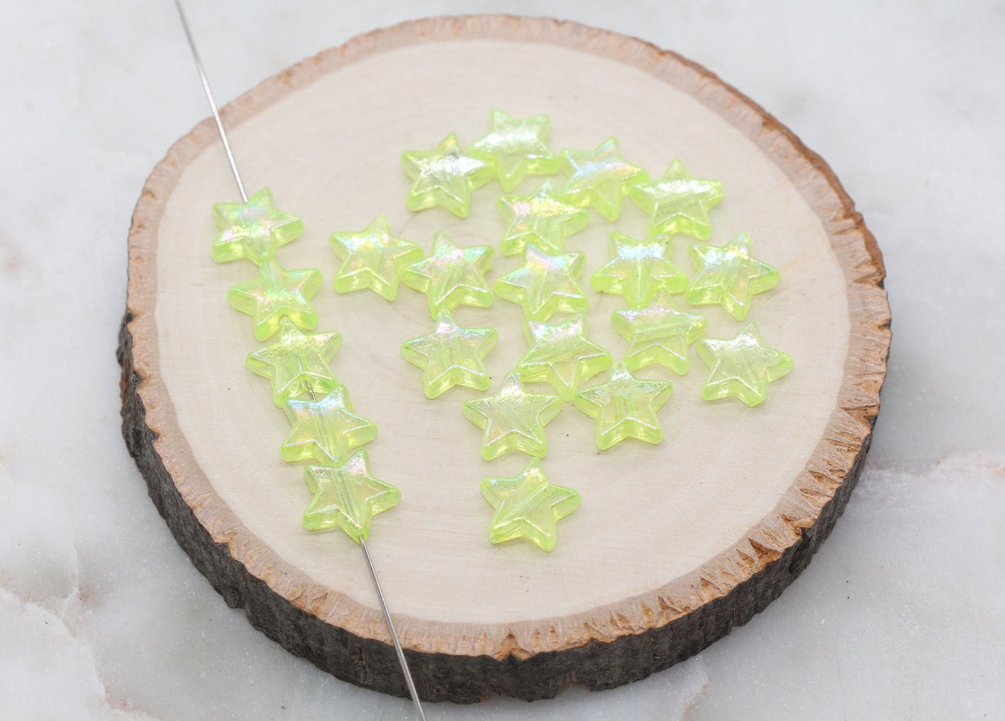 Iridescent Star Shape Beads, Green AB Acrylic Star Beads, Jewelry Making Beads #3051