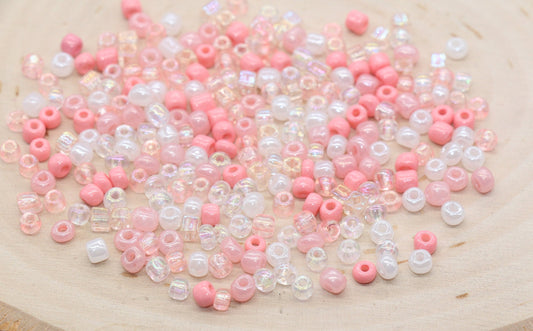 Mix Pink and White Glass Seed Beads, 4mm 6/0 Glass Seed Beads, Multicolor Seed Beads, Rocailles Beads, Beading Supplies, Bracelet Beads#3054