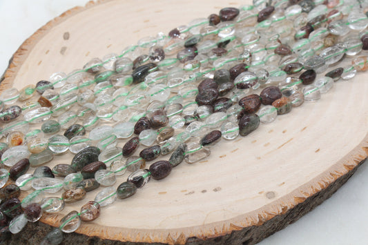 Chlorite Quartz Nugget Beads, Green Lodolite Quartz Loose Beads, Pebble Nugget Beads, Size 6mm-7mm #26