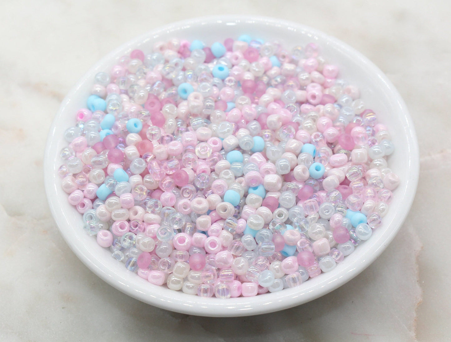 Mix Pink White and Blue Glass Seed Beads, 4mm 6/0 Glass Seed Beads, Multicolor Seed Beads, Rocailles Beads, Bracelet Beads #3055