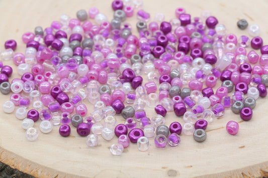 Mix Purple Pink and White Glass Seed Beads, 4mm 6/0 Glass Seed Beads, Multicolor Seed Beads, Rocailles Beads, Bracelet Beads #3057