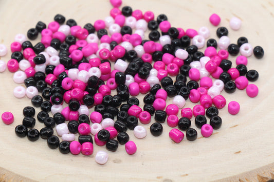 Mix Pink and Black Glass Seed Beads, 4mm 6/0 Glass Seed Beads, Multicolor Seed Beads, Rocailles Beads, Bracelet Beads #3058