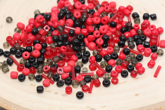 Mix Red and Black Glass Seed Beads, 4mm 6/0 Glass Seed Beads, Multicolor Seed Beads, Rocailles Beads, Bracelet Beads, #3062