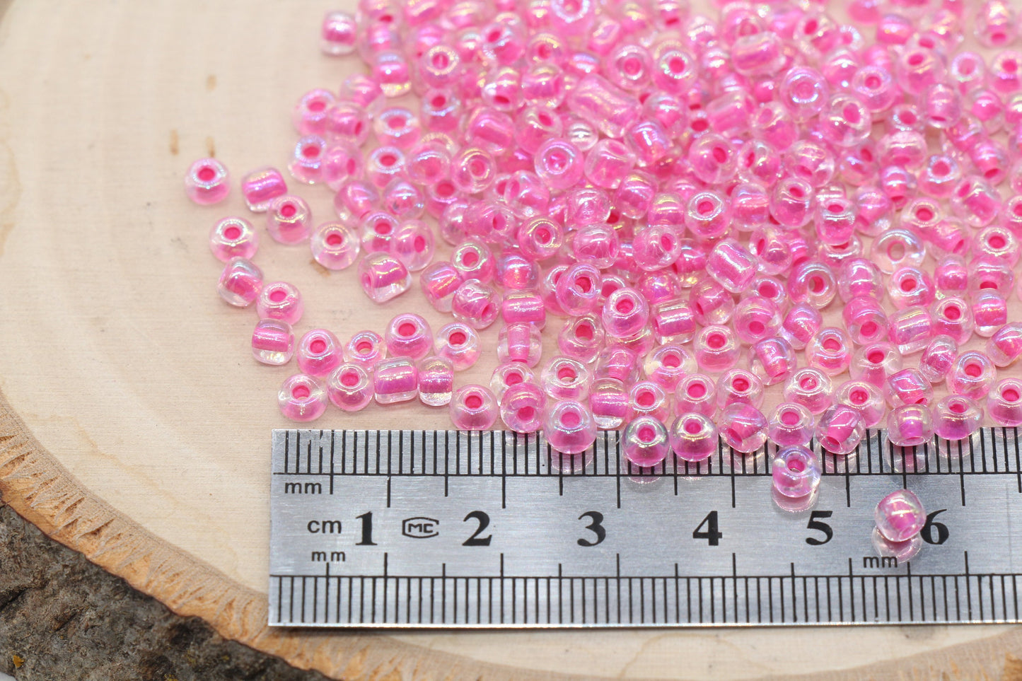 Iridescent Pink Lined Glass Seed Beads, 4mm 6/0 Glass Round Seed Beads, AB Pink Lining Glass Beads, Beading Supplies #646