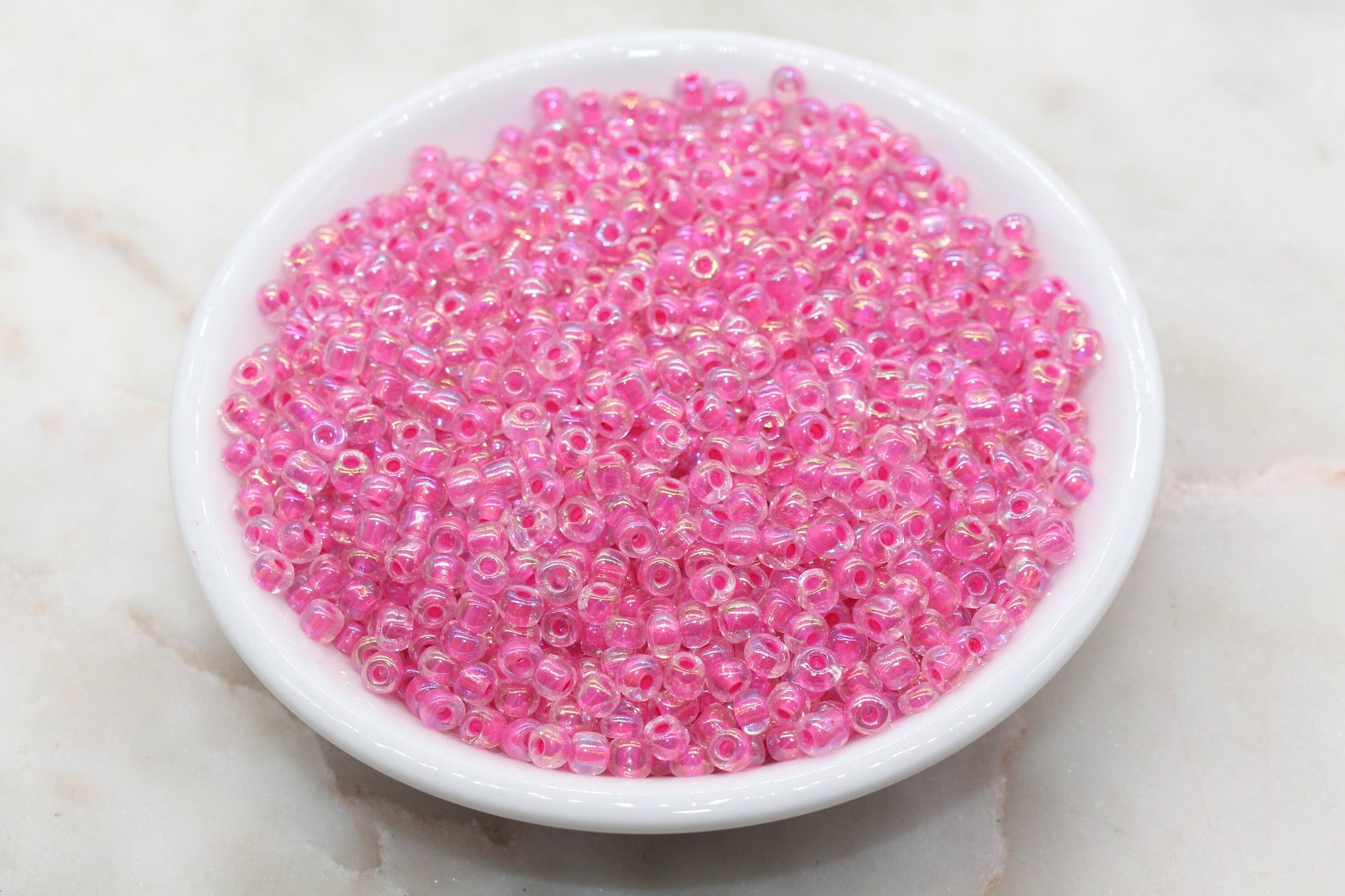 Iridescent Pink Lined Glass Seed Beads, 4mm 6/0 Glass Round Seed Beads, AB Pink Lining Glass Beads, Beading Supplies #646