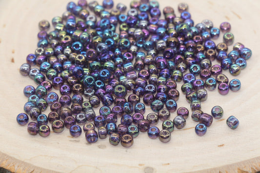 Iridescent Transparent AB Glass Seed Beads, 4mm 6/0 Glass Round Beads, Rainbow Trans Seed Beads, Rocailles Beads, Beading Supplies #648