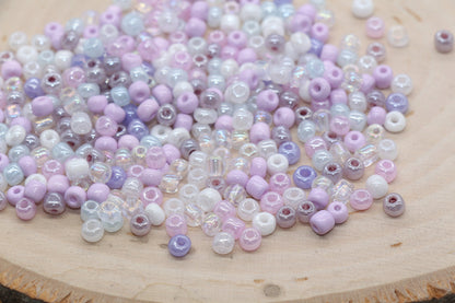 Mix Creamy Glass Seed Beads, 4mm 6/0 Glass Seed Beads, Purple and White Seed Beads, Rocailles Beads, Bracelet Beads #3066