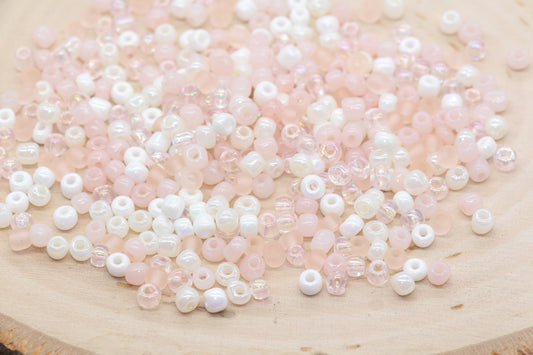 Mix Pink Peach and White Glass Seed Beads, Size 4mm 6/0 Glass Seed Beads, Multicolor Seed Beads, Rocailles Beads, Bracelet Beads #3072