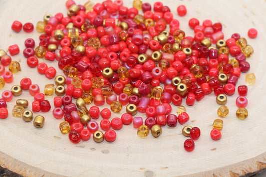 Mix Red and Gold Glass Seed Beads, Size 4mm 6/0 Glass Seed Beads, Multicolor Seed Beads, Rocailles Beads, Bracelet Beads #3074