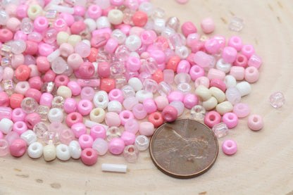 Mix Pink and White Glass Seed Beads, Size 4mm 6/0 Glass Seed Beads, Multicolor Seed Beads, Rocailles Beads, Bracelet Beads #3076