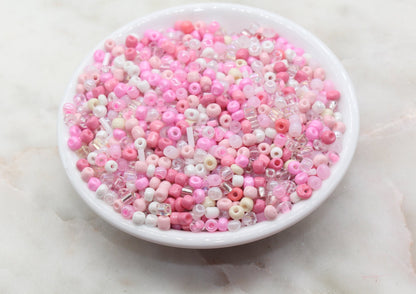 Mix Pink and White Glass Seed Beads, Size 4mm 6/0 Glass Seed Beads, Multicolor Seed Beads, Rocailles Beads, Bracelet Beads #3076