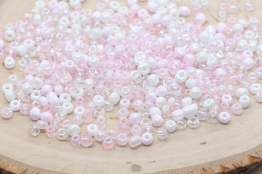 Mix Pink and White Glass Seed Beads, Size 4mm 6/0 Glass Seed Beads, Multicolor Seed Beads, Rocailles Beads, Bracelet Beads #3077