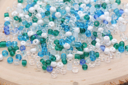 Mix Blue Green and White Glass Seed Beads, Size 4mm 6/0 Glass Seed Beads, Multicolor Seed Beads, Rocailles Beads, Bracelet Beads #3083