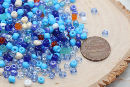 Mix Blue Glass Seed Beads, Size 4mm 6/0 Glass Seed Beads, Multicolor Seed Beads, Rocailles Beads, Bracelet Beads #3088