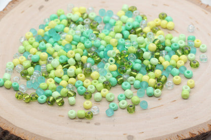 Mix Green and Yellow Glass Seed Beads, Size 4mm 6/0 Glass Seed Beads, Multicolor Seed Beads, Rocailles Beads, Bracelet Beads #3089