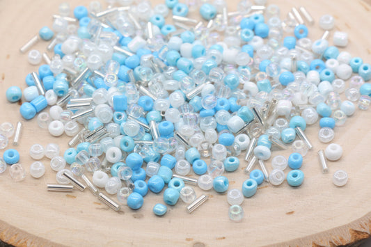 Mix Blue and White Glass Seed Beads, Size 4mm 6/0 Glass Seed Beads, Multicolor Seed Beads, Rocailles Beads, Bracelet Beads #3106