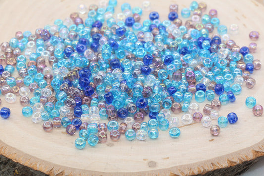 Mix Iridescent Blue AB Glass Seed Beads, Size 4mm 6/0 Glass Seed Beads, Multicolor Seed Beads, Rocailles Beads, Bracelet Beads #3110