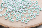 Four Leaf Clover Beads Beads, Shamrock Round Beads, White Beads with Green Leaf Clover Beads, Bracelet Beads, Jewelry Making, Size 7mm #2979