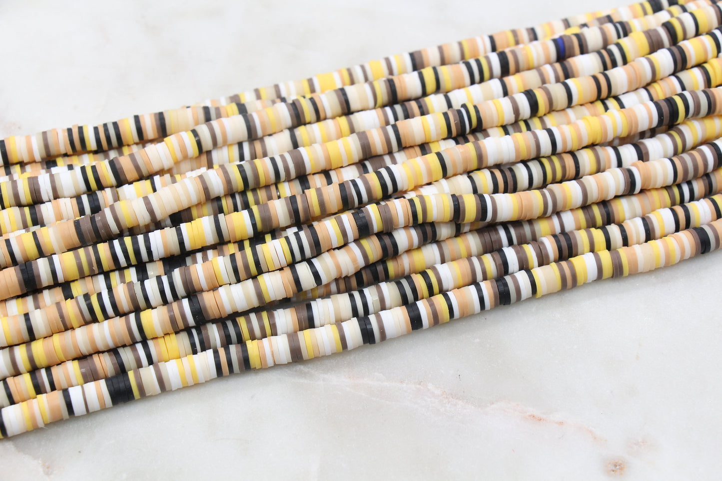 6mm Multicolor Heishi Beads, Yellow Black and White Polymer Clay Disc Beads, African Disc Beads, Heishi Beads, Full Strand #506