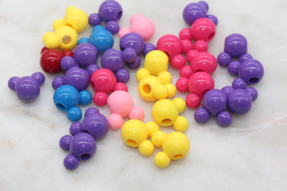 Mickey Mouse Beads, Multicolored Mickey Mouse Beads, Acrylic Mickey Mouse Beads, Mixed Color Mouse Beads, #3132