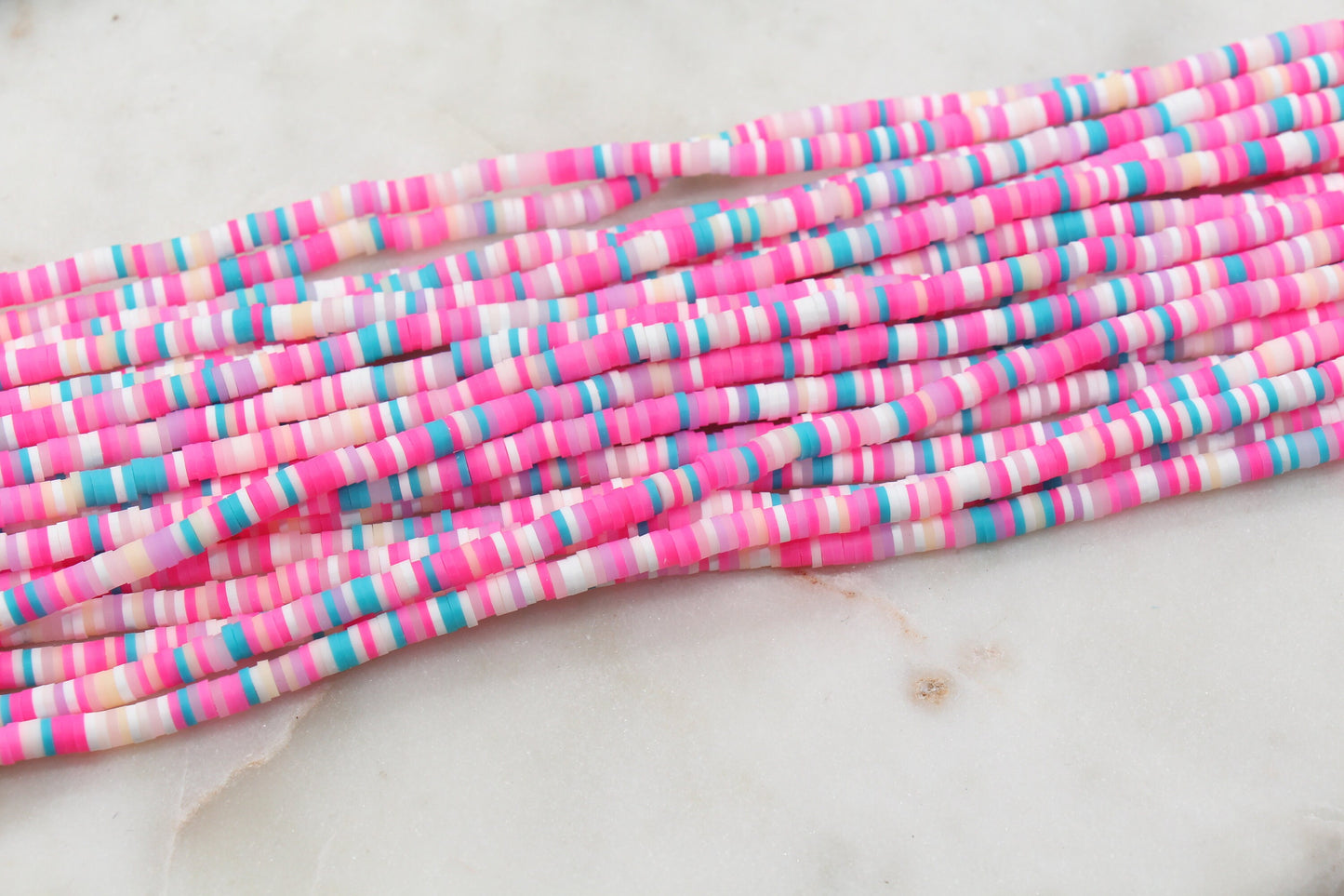 4mm Pink White and Blue Mix Heishi Beads, Pink Mix Polymer Clay Disc Beads, African Disc Beads, Vinyl Heishi, Full Strand #535