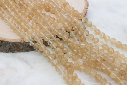 Yellow Cherry Quartz Beads, Smooth Round Quartz Beads, Sizes 4mm 6mm 8mm 10mm 12mm, Full Strand 15.5 inch, #36