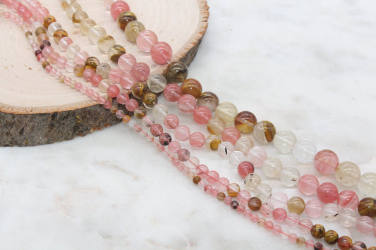 Cherry Quartz Beads, Multicolor Quartz Beads, Smooth Round Quartz Beads, Sizes 4mm 6mm 8mm 10mm 12mm, Full Strand 15.5 inch, #91