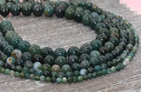 Moss Agate Beads, Natural Gemstone Round Loos Beads, Sizes 4mm 6mm 8mm 10mm 12mm, Full Strand 15.5 inch, #6