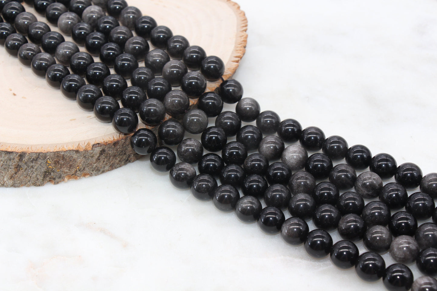 Silver Obsidian Beads, Black Beads Gemstone Smooth Round Loose Beads, Sizes 4mm 6mm 8mm 10mm 12mm, Full Strand 15 inch, #77