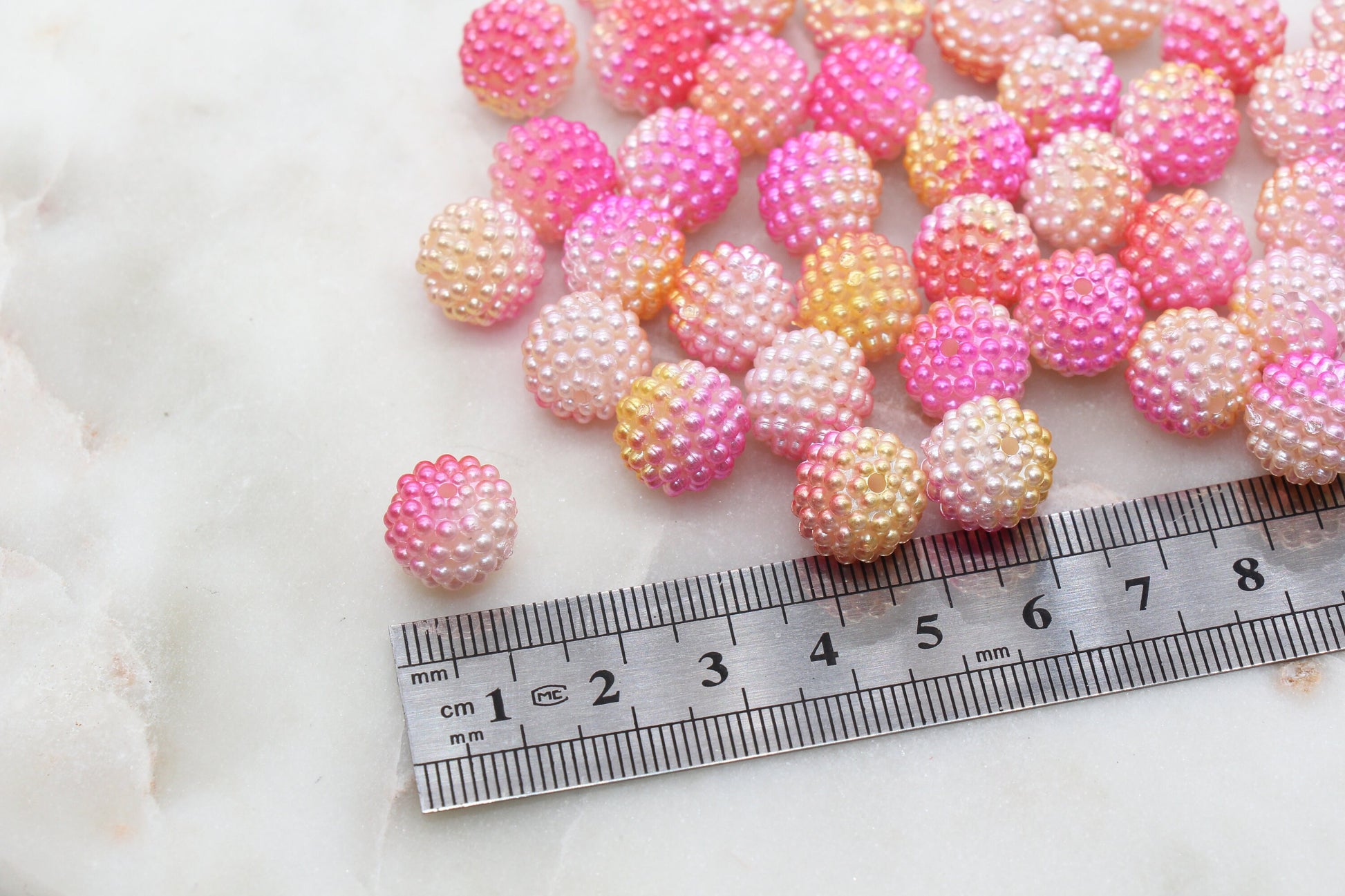 12mm Pink and Yellow Ombre Berry Beads, Imitation Pearl Acrylic Beads, Pearly Round Acrylic Loose Beads, Bubblegum Beads, Chunky Beads #3002