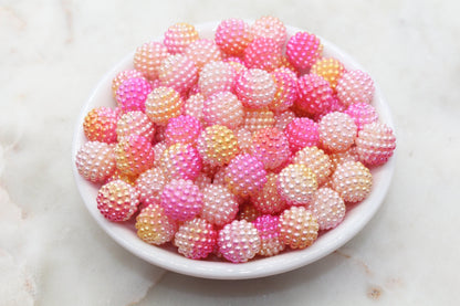 12mm Pink and Yellow Ombre Berry Beads, Imitation Pearl Acrylic Beads, Pearly Round Acrylic Loose Beads, Bubblegum Beads, Chunky Beads #3002