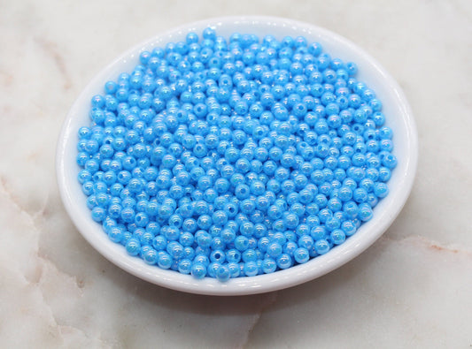 4mm Blue AB Round Beads, Iridescent Acrylic Gumball Beads, Bubblegum Beads, Plastic Round Smooth Bead #3004