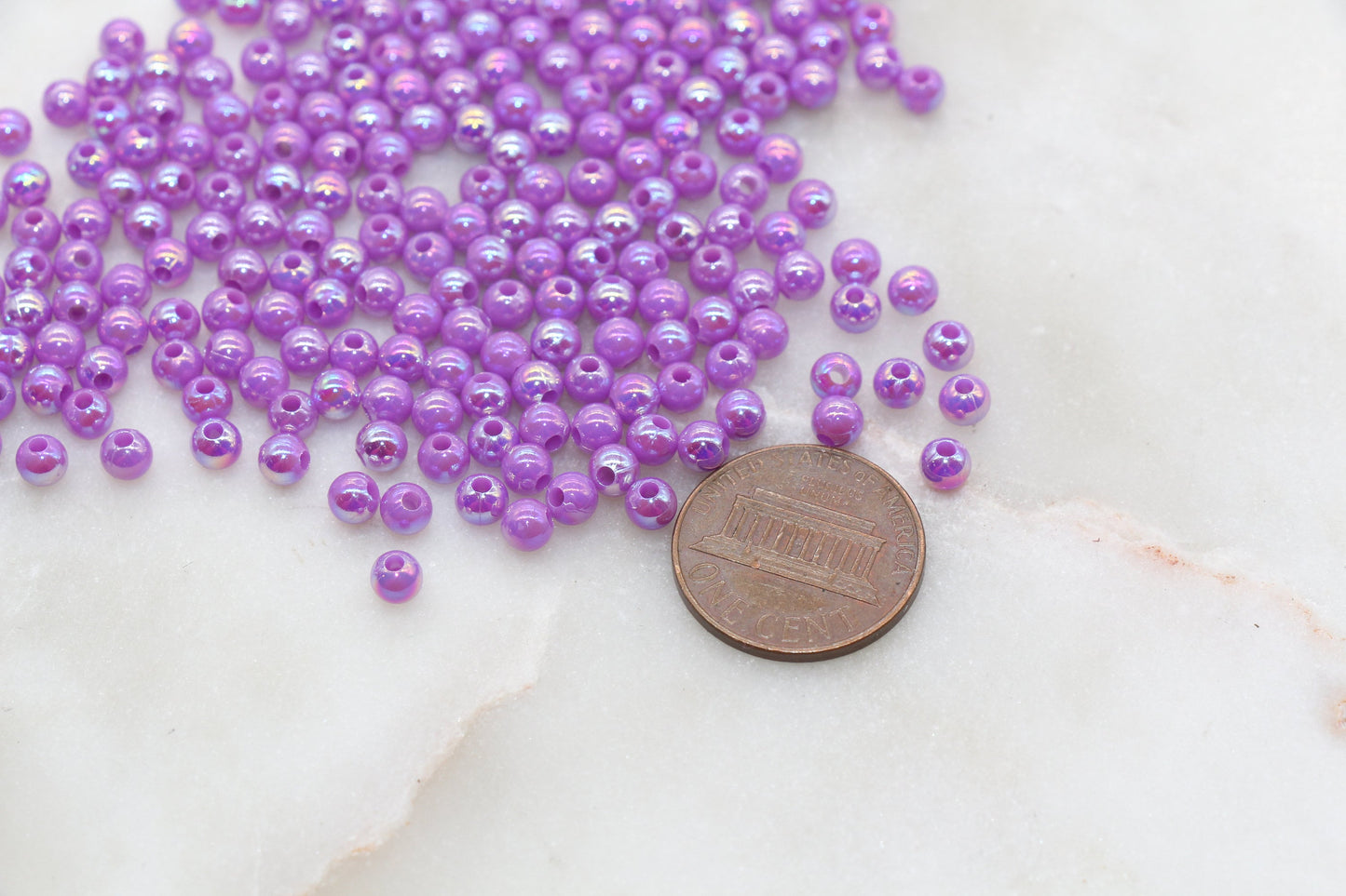 4mm Purple AB Round Beads, Iridescent Acrylic Gumball Beads, Bubblegum Beads, Plastic Round Smooth Bead #3012