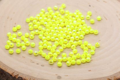 4mm Bright Yellow AB Round Beads, Iridescent Acrylic Gumball Beads, Bubblegum Beads, Plastic Round Smooth Bead #3010