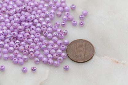 4mm Lavender Purple AB Round Beads, Iridescent Acrylic Gumball Beads, Bubblegum Beads, Plastic Round Smooth Bead #3018