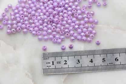 4mm Lavender Purple AB Round Beads, Iridescent Acrylic Gumball Beads, Bubblegum Beads, Plastic Round Smooth Bead #3018