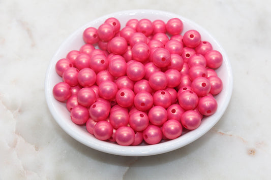 10mm Hot Pink Shimmer Gumball Beads, Round Acrylic Loose Beads, Bubblegum Beads, Chunky Beads, Gumball Beads, Smooth Plastic Beads #3023