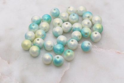 10mm Blue and Green Ombre Shimmer Gumball Beads, Round Acrylic Loose Beads, Bubblegum Beads, Chunky Beads, Smooth Plastic Beads #3031