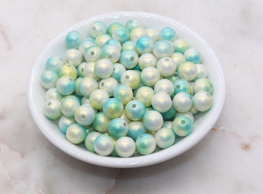 10mm Blue and Green Ombre Shimmer Gumball Beads, Round Acrylic Loose Beads, Bubblegum Beads, Chunky Beads, Smooth Plastic Beads #3031