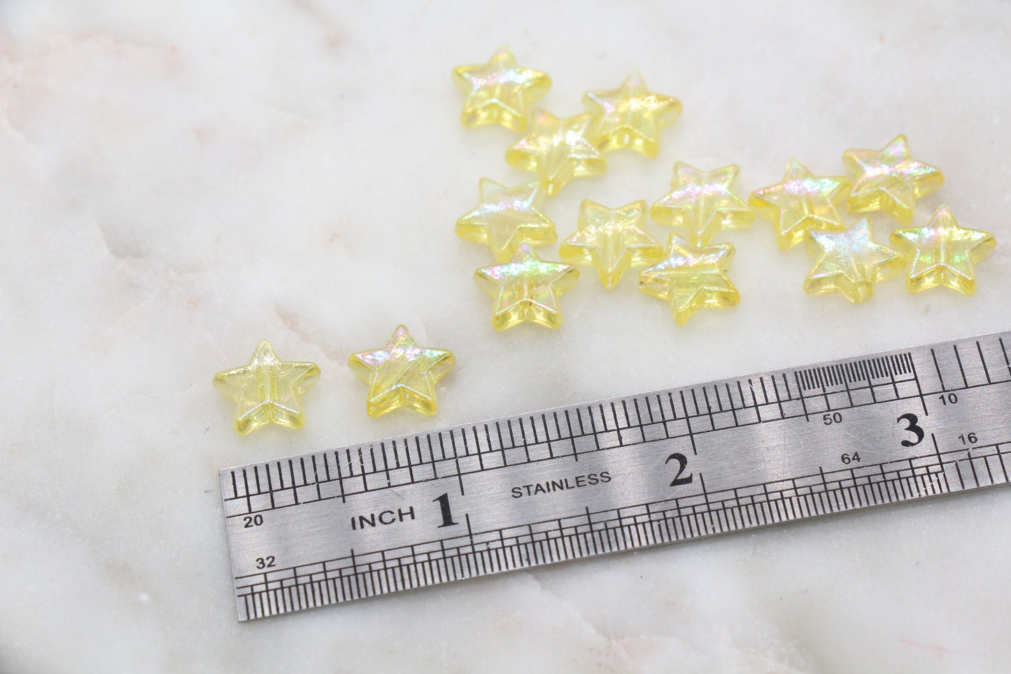 Iridescent Star Shape Beads, Yellow AB Acrylic Star Beads, Jewelry Making Beads #3048