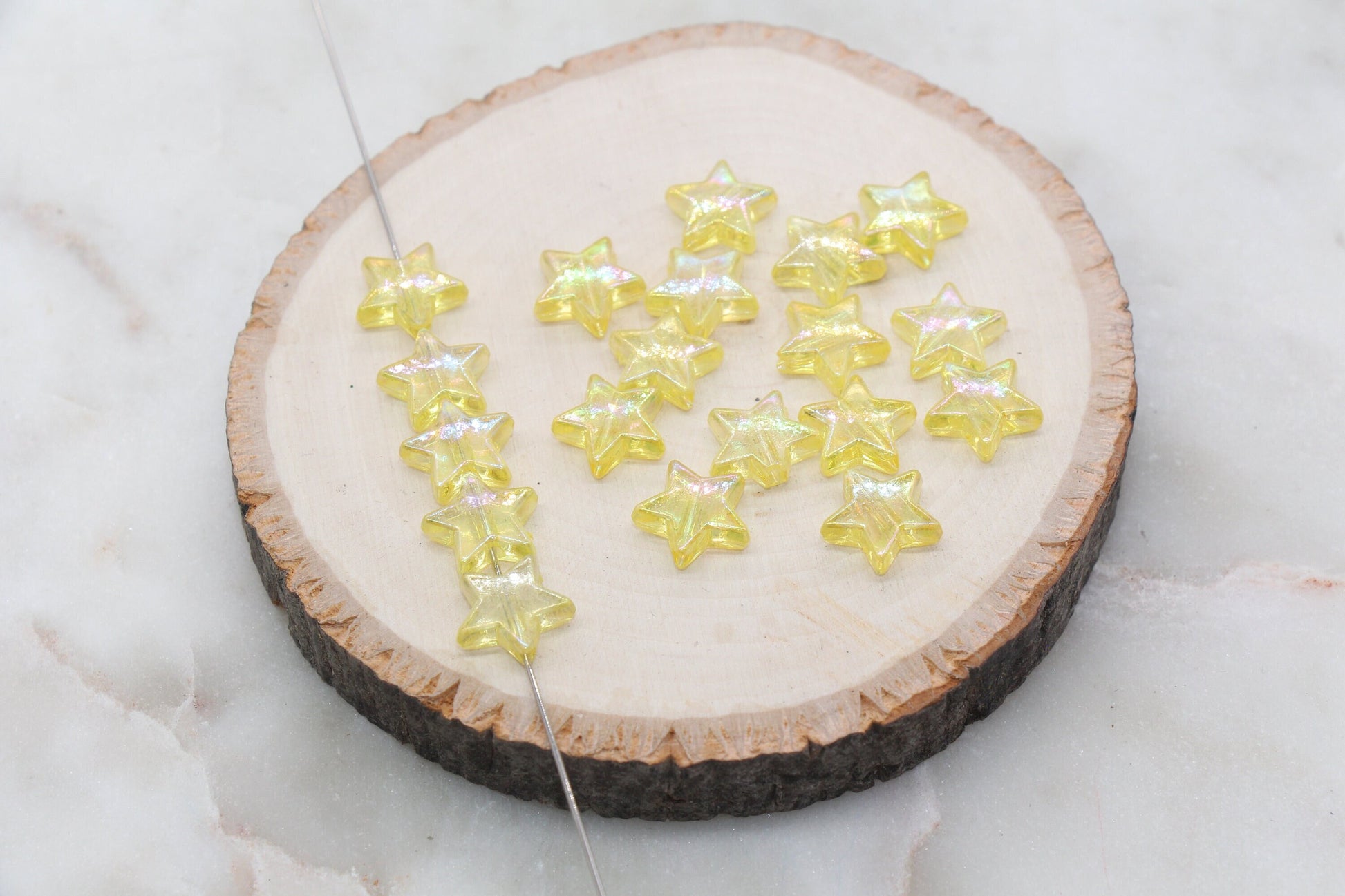 Iridescent Star Shape Beads, Yellow AB Acrylic Star Beads, Jewelry Making Beads #3048