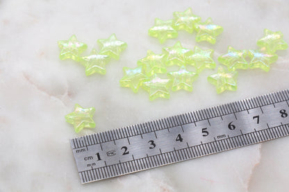 Iridescent Star Shape Beads, Green AB Acrylic Star Beads, Jewelry Making Beads #3051