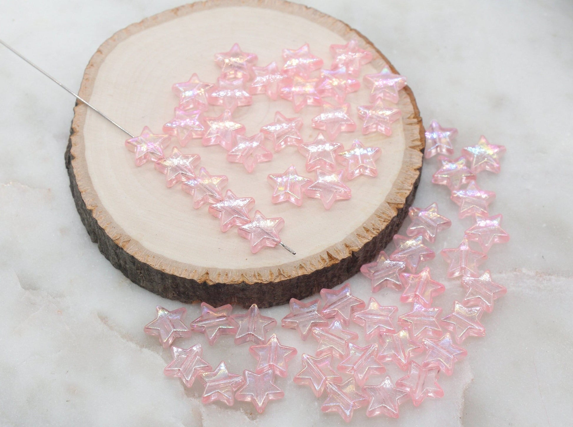 Iridescent Star Shape Beads, Pink AB Acrylic Star Beads, Jewelry Making Beads #3052